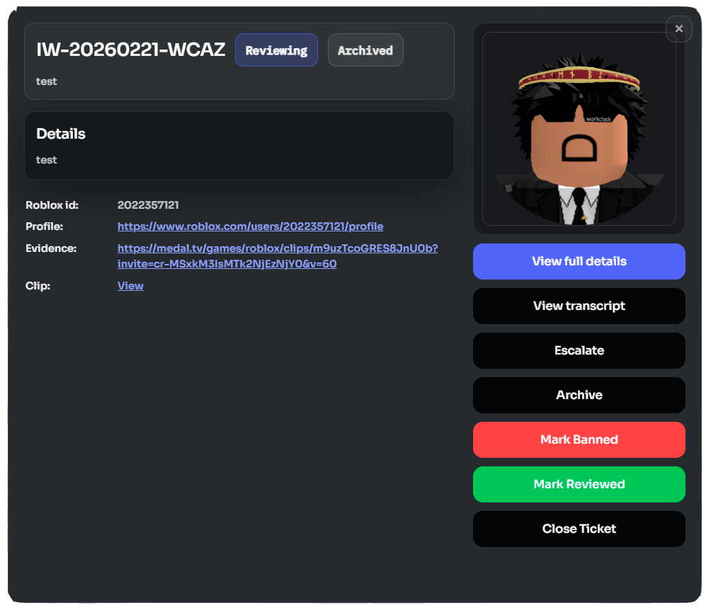 Ticket system — case view