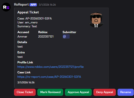 Appeal ticket in Discord