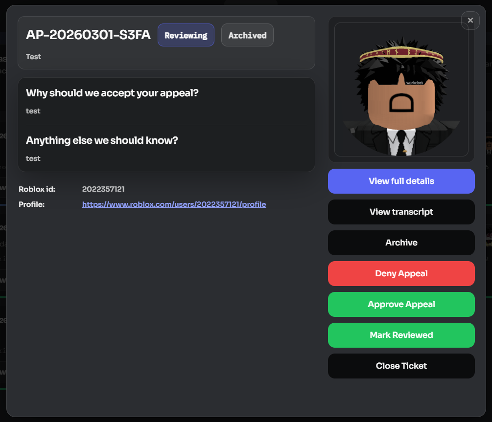 Appeal form submission